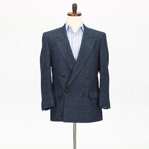 Vintage 1990s 42R Navy Solid Double Breasted Sport Coat Blazer Jacket T575